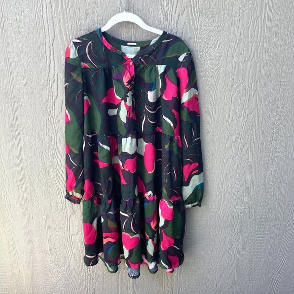 ROBERT FRIEDMAN Dress Size M Foral Long Sleeve Tiered Relaxed Viscose Blend - Picture 1 of 8